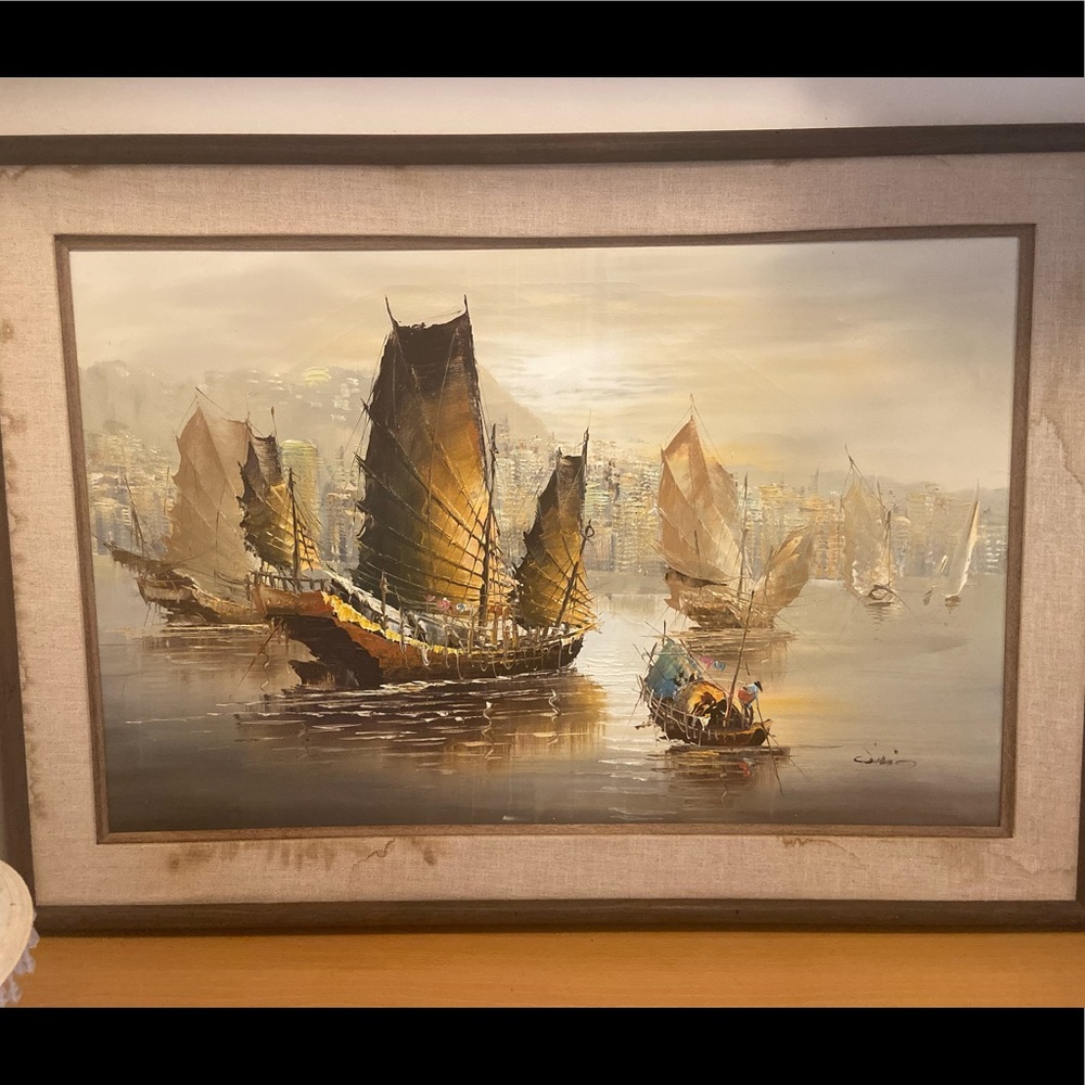 Jove wang original painting signed framed.